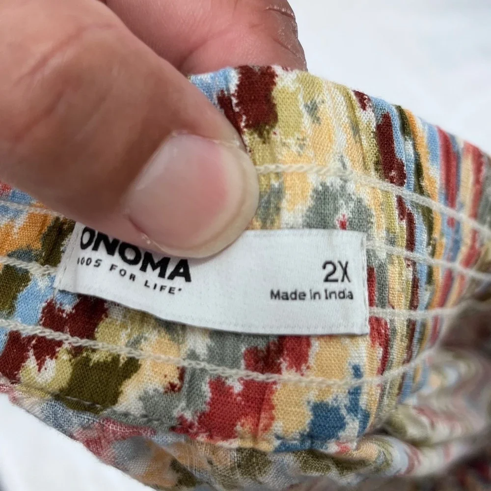 Sonoma Tiered Midi‎ Skirt Womens 2X Multi Color Chevron Zig Zag Rayon Boho